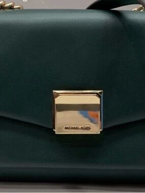 Michael Kors Forest Green Leather Crossbody with Gold-Tone Clasp